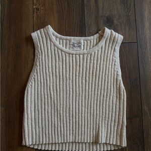 Cream Ribbed Knit Tank Top